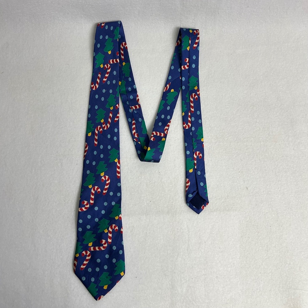 Holidaycore‎ Lillian Vernon Mens OS Navy Blue Christmas Candy Cane Silk Tie